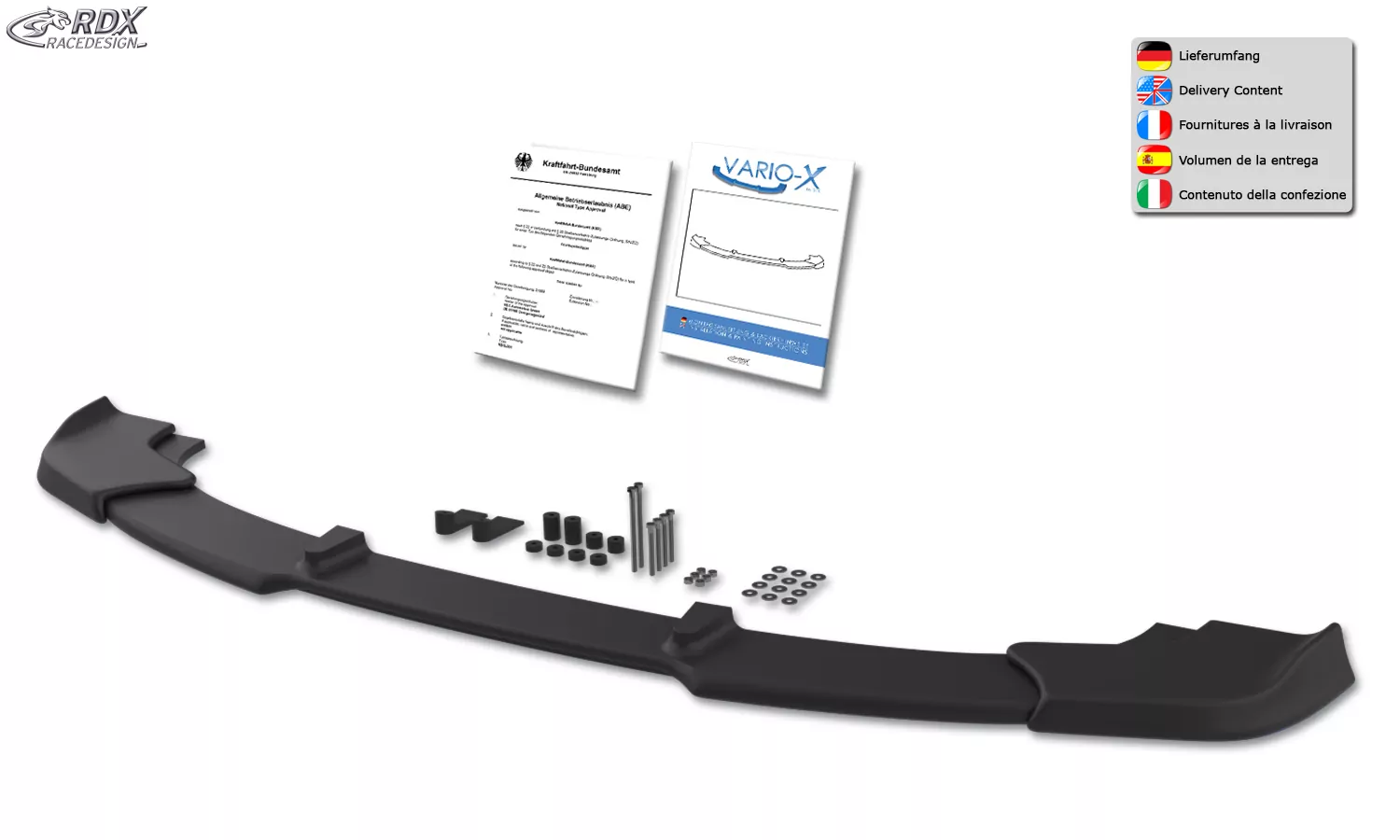 RDX Frontspoiler VARIO-X für BMW 3er E90 / E91 -09/2008 (M-Technik Frontstoßstange) Frontlippe Front Ansatz Vorne Spoilerlippe