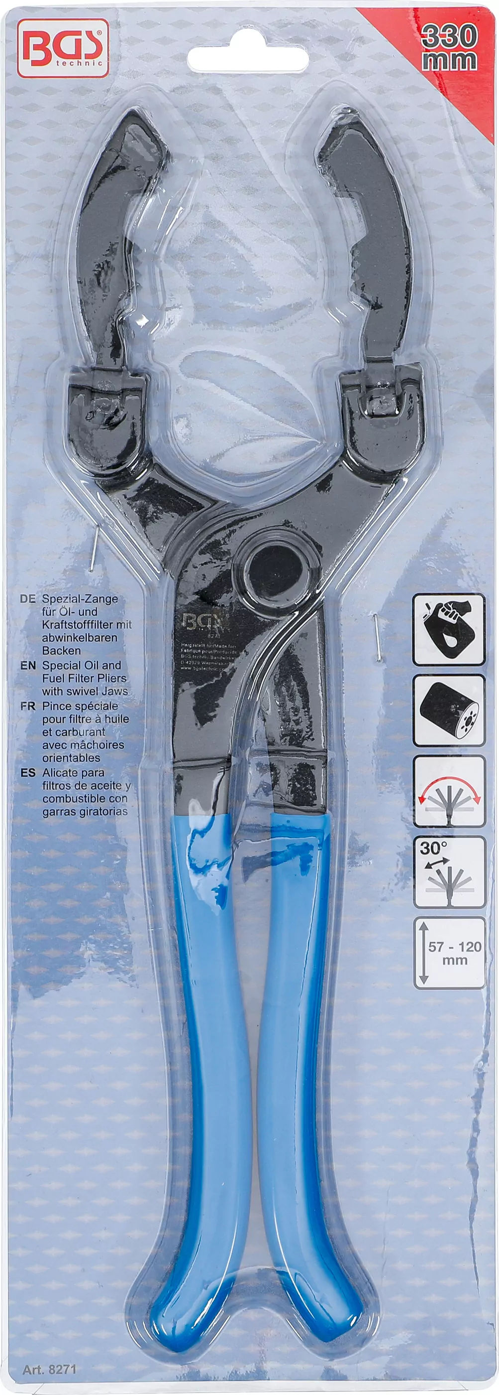 Spezial-Zange für Öl- und Kraftstofffilter mit abwinkelbaren Backen