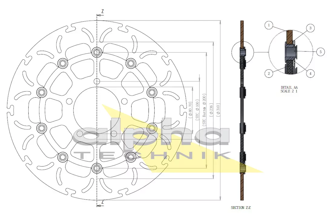 alpha Technik Bremsscheibe Omega-Design ABD33 vorne für Kawasaki ZX10R ZX6R Versys 1000 GTR1400 ZZR1400 Z800 Z1000