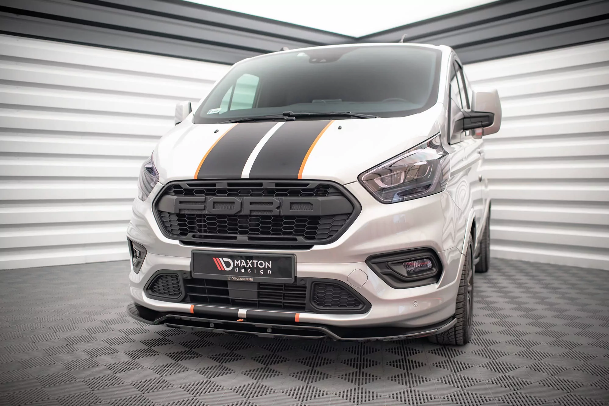 Front Ansatz Für Ford Transit Custom ST-Line Mk1 Facelift Schwarz Hochglanz
