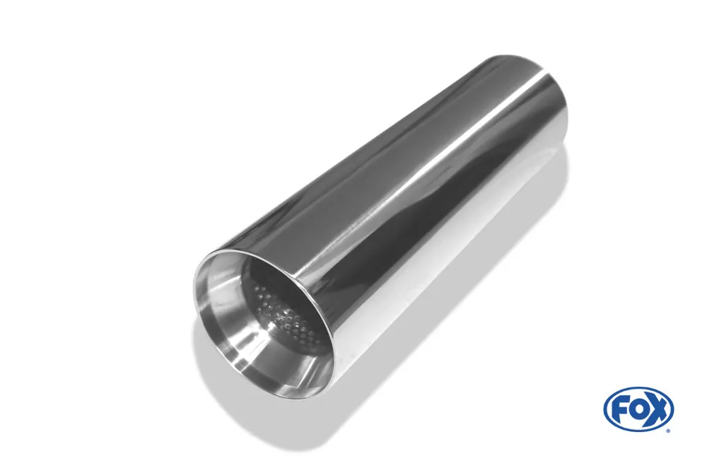 Anschweißendrohr Typ 22  Ø 90 mm / Gesamtlänge: 300 mm  - rund / uneingerollt / gerade / mit poliertem Absorber (Innendurchmesser 63mm - Länge: ca. 140mm)