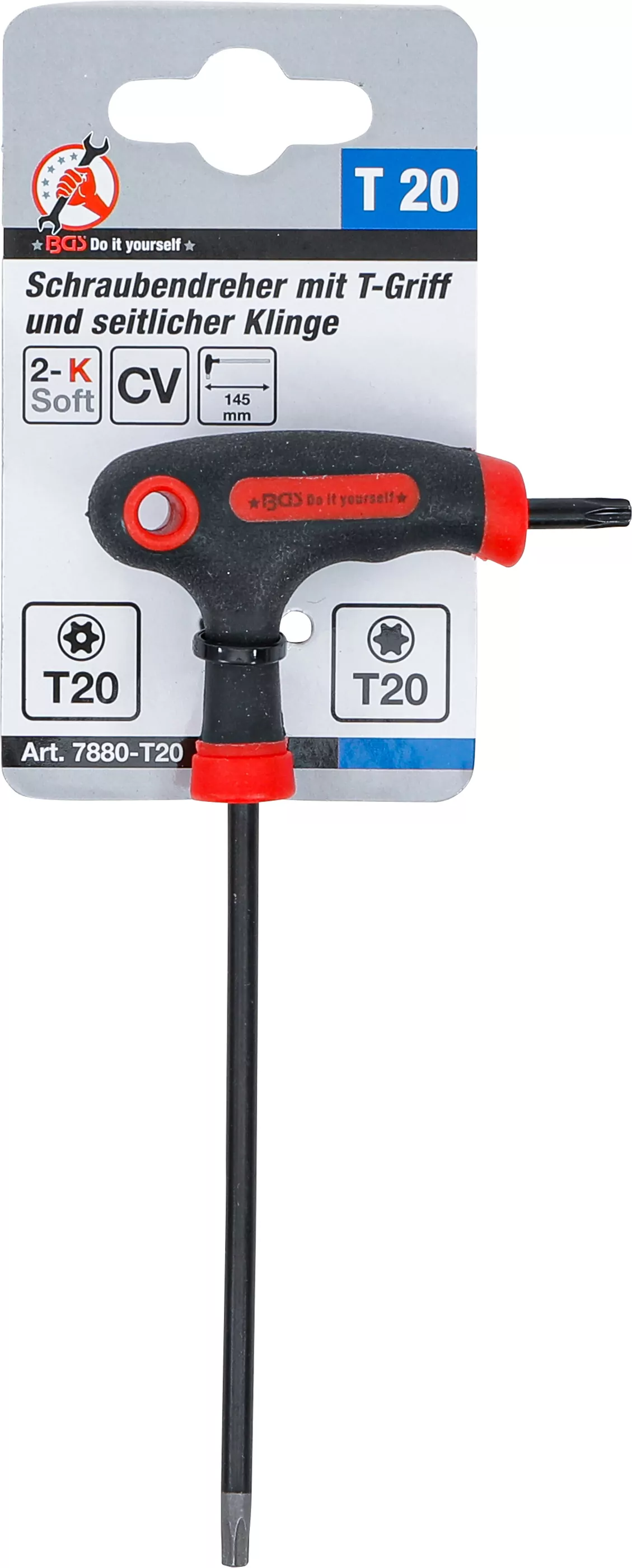 Schraubendreher mit T-Griff und seitlicher Klinge | T-Profil (für Torx) mit/ohne Bohrung T20