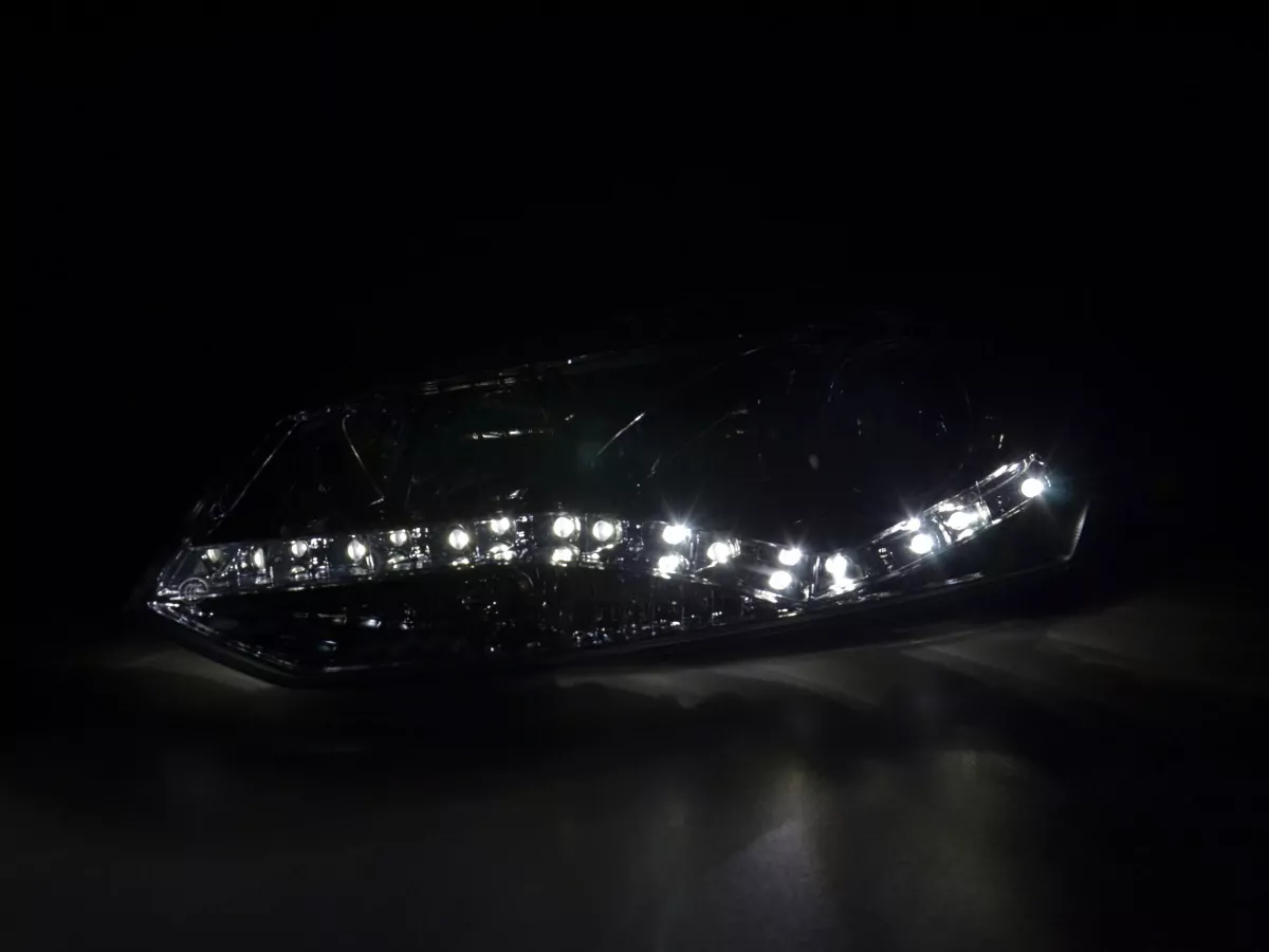 Scheinwerfer Set Daylight LED TFL-Optik VW Polo Typ 6R Bj. 2010- chrom für Rechtslenker