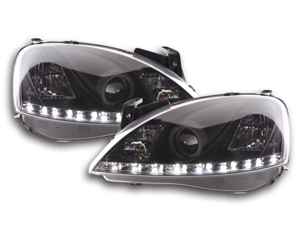 Scheinwerfer Set Daylight LED TFL-Optik Opel Corsa C Bj. 01-06 schwarz
