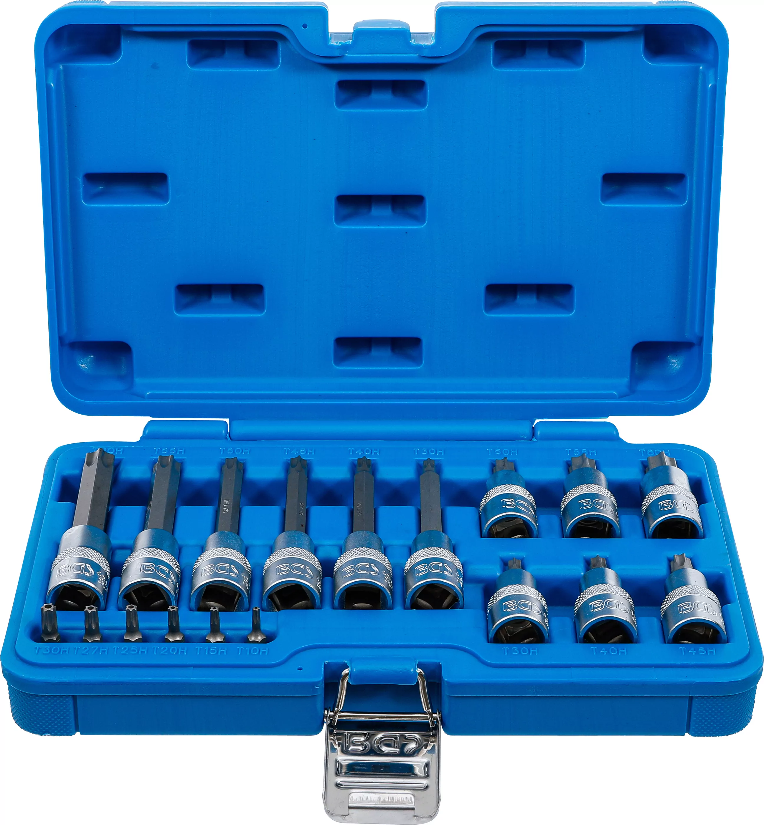 Bit-Einsatz-Satz | Antrieb Innenvierkant 6,3 mm (1/4") / 12,5 mm (1/2") | T-Profil (für Torx) mit Bohrung | 18-tlg.