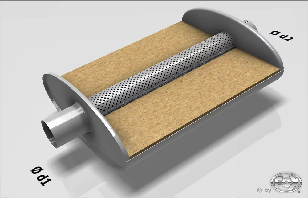 Uni-Schalldämpfer oval mit Stutzen - Abwicklung 818  356x160mm, d1Ø 55mm  d2Ø 55,5mm, Länge: 420mm
