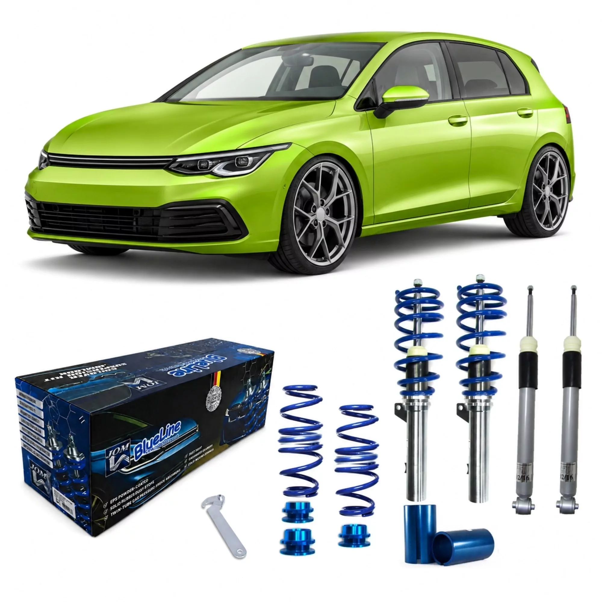 BlueLine Gewindefahrwerk passend für Golf 8 (CD) HA Mehrlenker Multilink passend für VW Golf 8 (CD) 1.4 TSI/ 1.5 TSI/ 1.5 TGI/ 2.0 TSI/ GTI/ GTI Clubsport/ 2.0 TDI/ R, 2019-, (Achslast VA 1100 kg) nur passend bei HA Mehrlenker (Multilink), Gewinde/ Feder