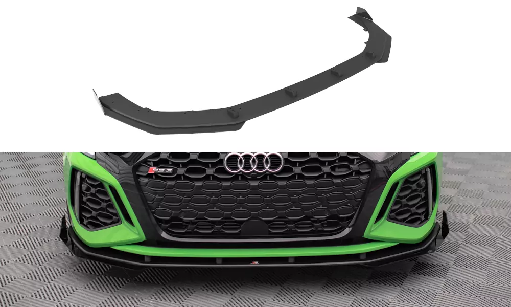 Street Pro Front Ansatz Für +Flaps Für V.1 + Flaps Audi RS3 Sportback 8Y Schwarz Hochglanz