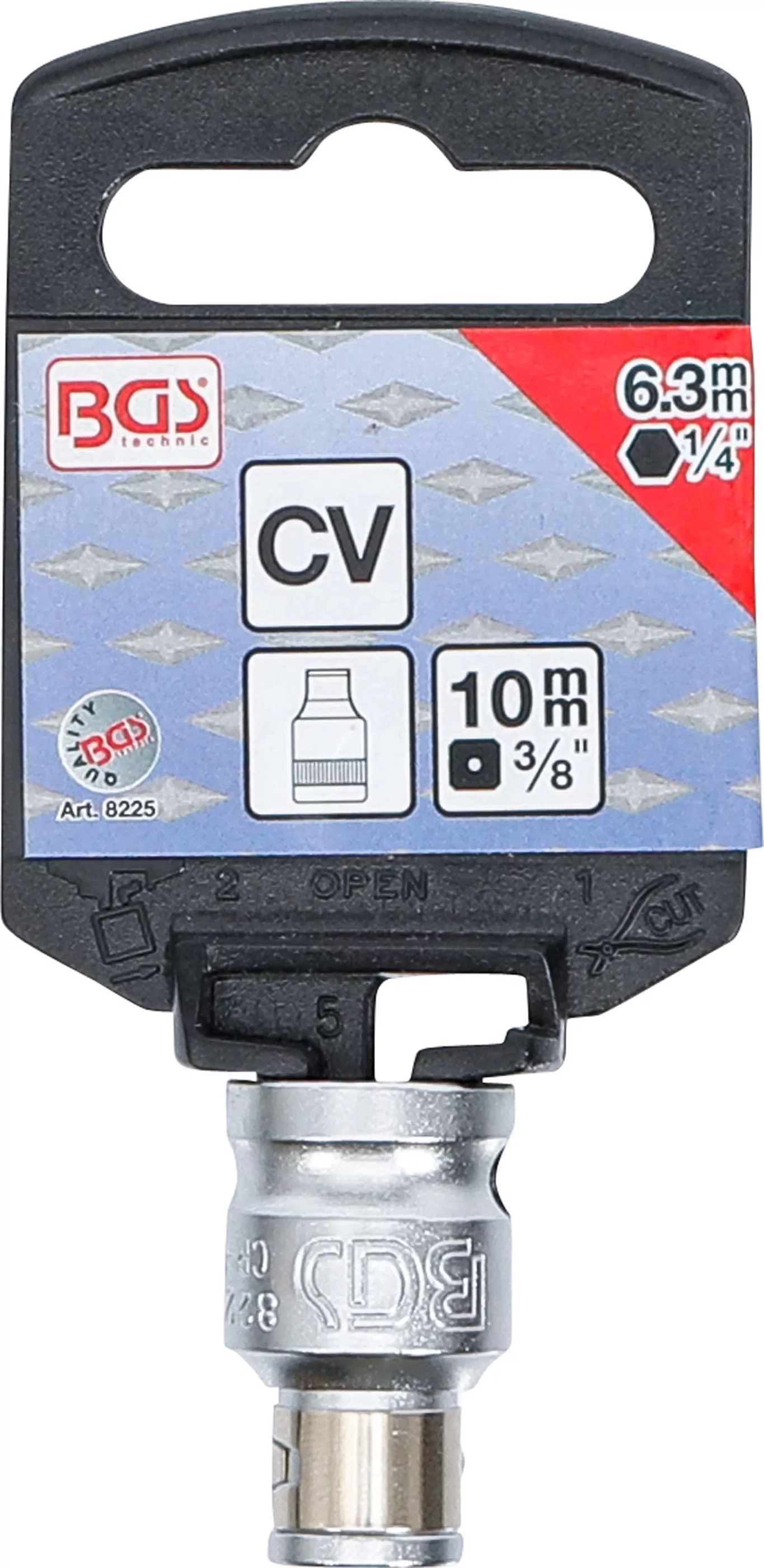 Bit-Adapter mit Haltekugel | Innenvierkant 10 mm (3/8") | Innensechskant 6,3 mm (1/4")