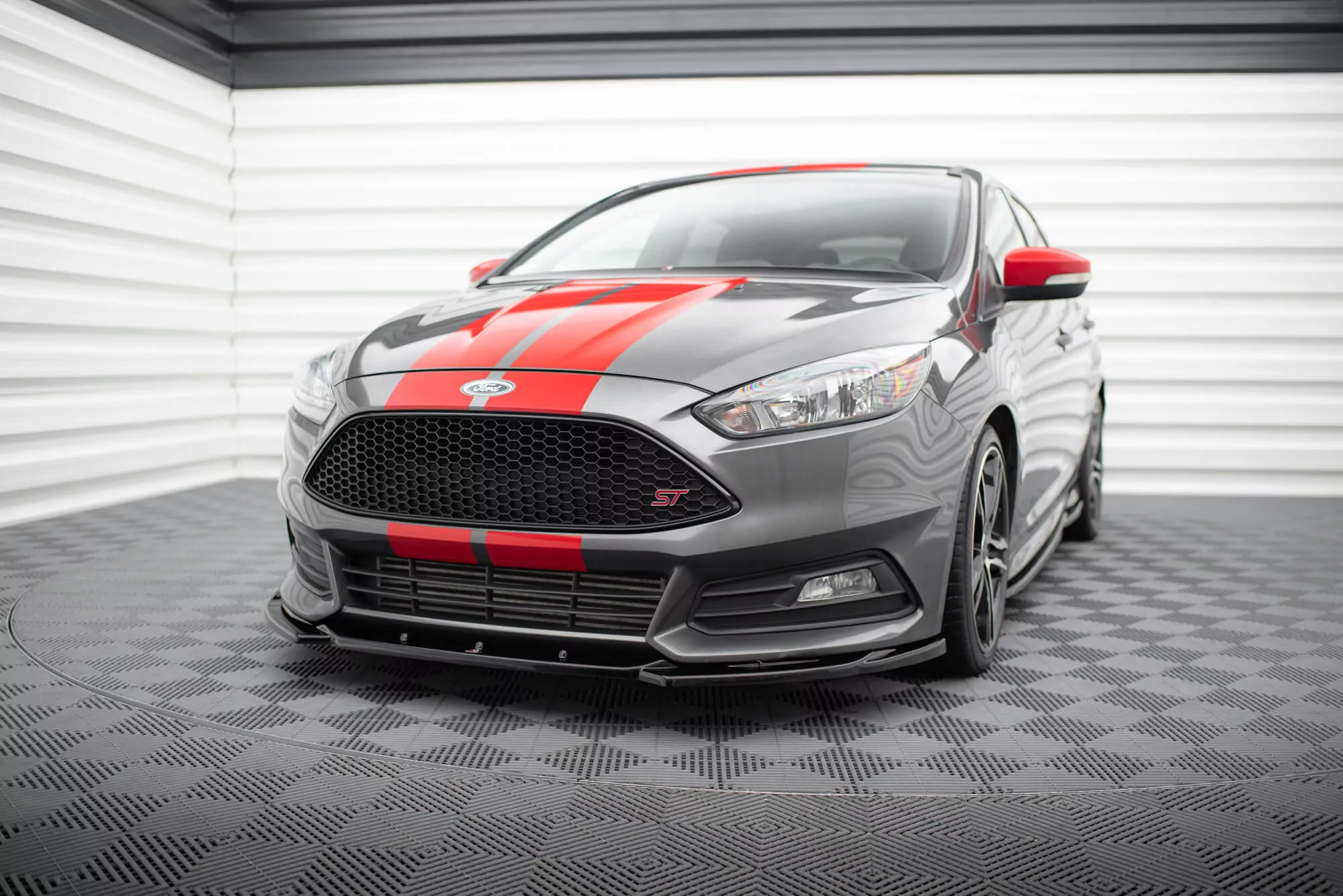 Front Ansatz V.5 Passend Für Ford Focus ST Mk3 Facelift Schwarz Hochglanz