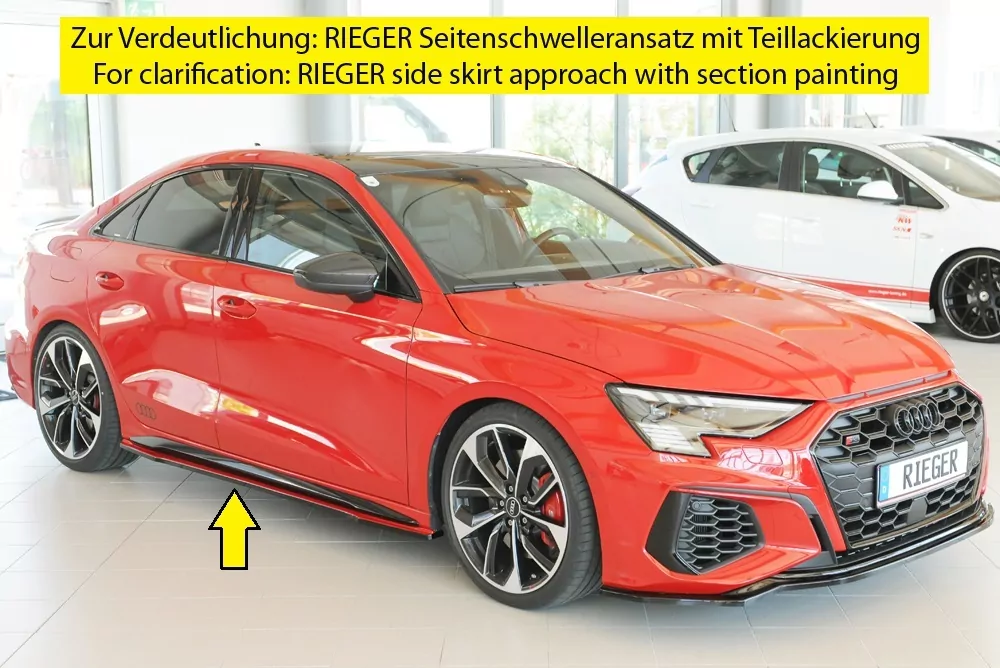 Rieger Seitenschweller rechts ansatz glanz schwarz für Audi A3 S3 (GY) 5-tür. (Sportback) 07.20-05.24 (bis Facelift)