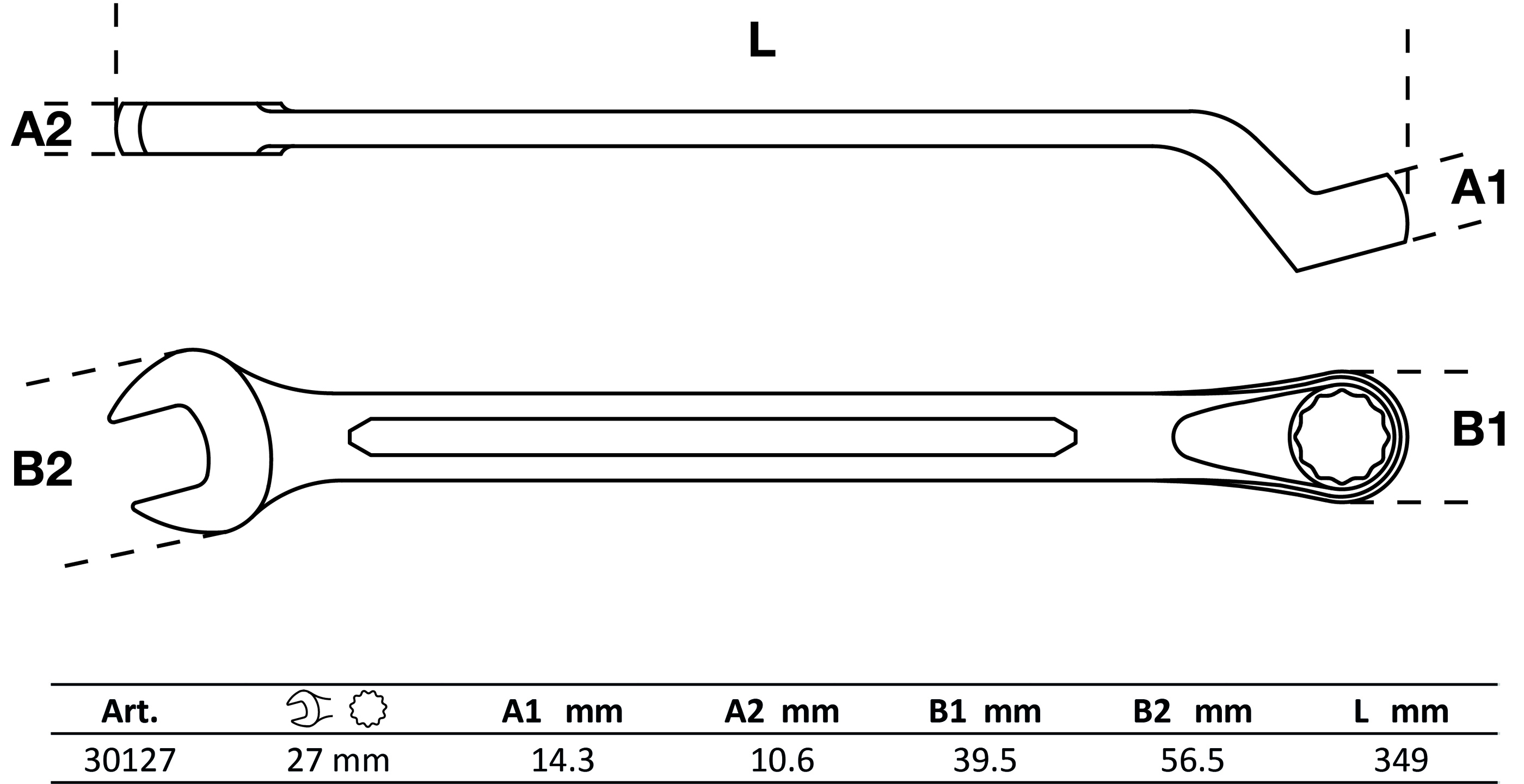Maul-Ringschlüssel, gekröpft | SW 27 mm