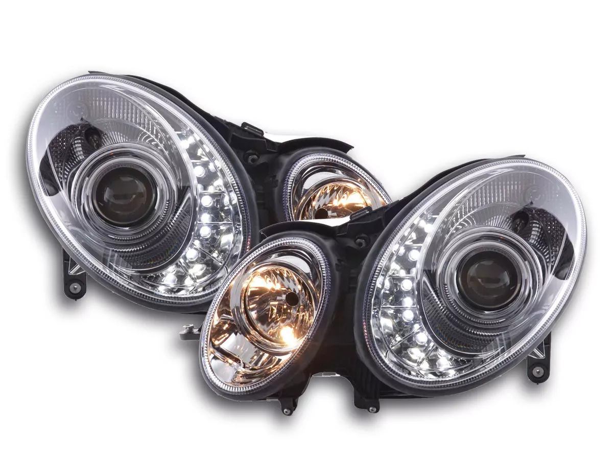 Scheinwerfer Set Daylight LED TFL-Optik Mercedes E-Klasse 211 Bj. 02-06 chrom
