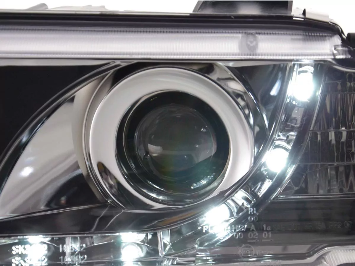 Scheinwerfer Set Daylight LED Tagfahrlicht BMW 3er E36 Coupe/Cabrio Bj. 92-98 chrom für Rechtslenker