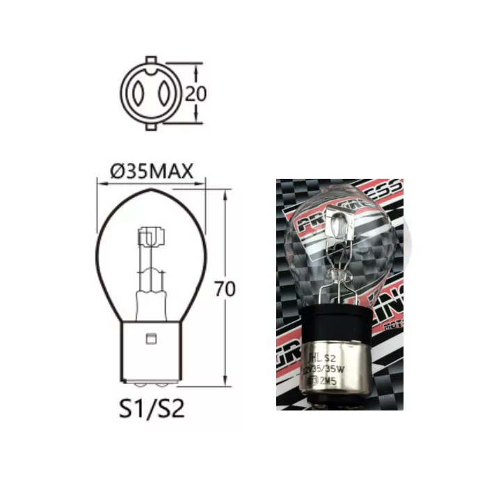 Bilux Hauptscheinwerferlampe  12V | 35/35W | Ba20d | Ø=35x70 mm