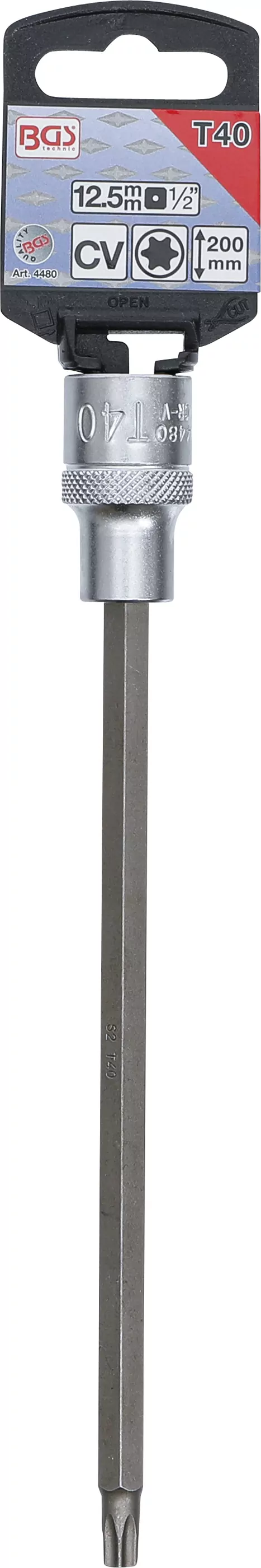 Bit-Einsatz | Länge 200 mm | Antrieb Innenvierkant 12,5 mm (1/2") | T-Profil (für Torx) T40