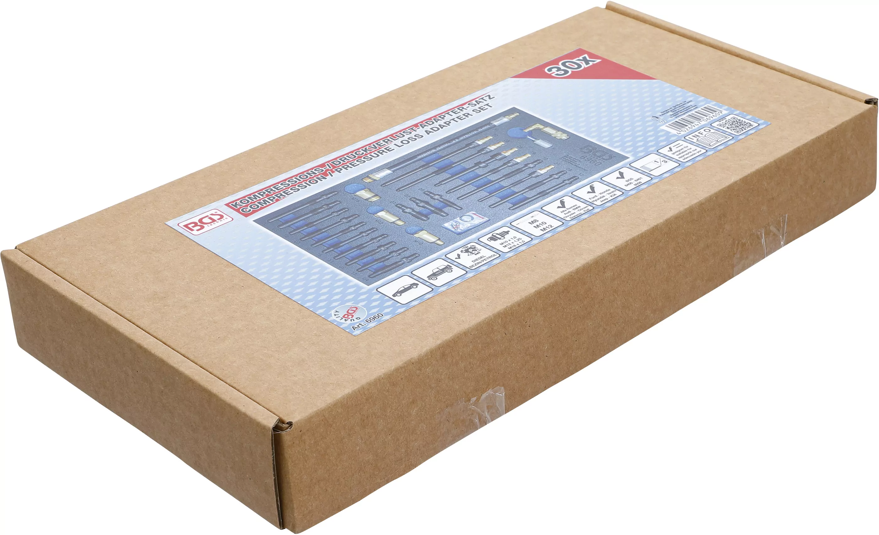 Werkstattwageneinlage 1/3: Adapter-Satz für Kompressions- und Druckverlusttester | 30-tlg.