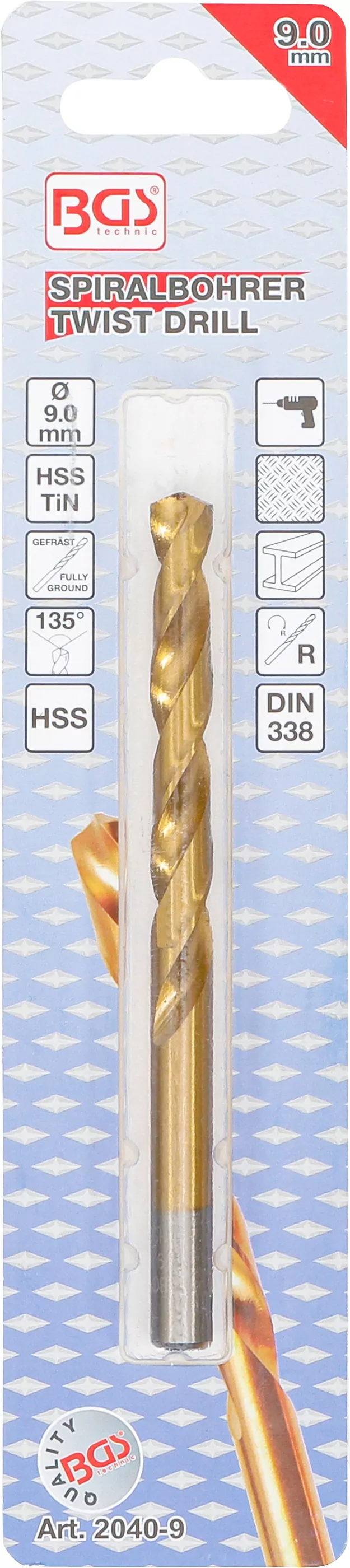 Spiralbohrer | HSS-G | titan-nitriert | 9,0 mm