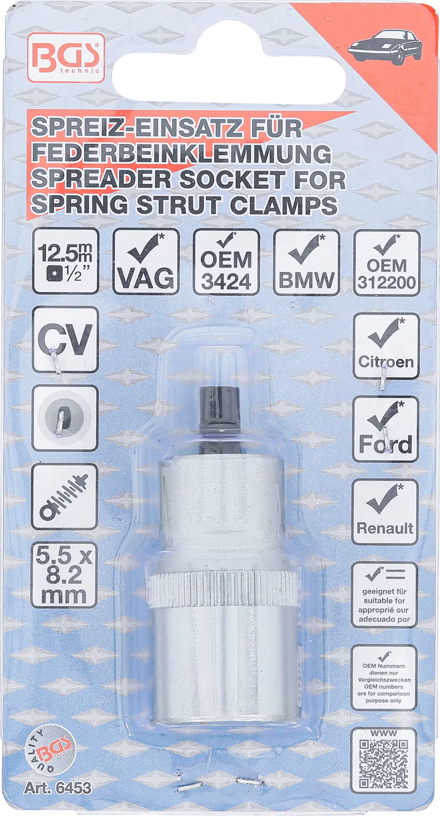Spreiz-Einsatz für Federbeinklemmung | Antrieb Innenvierkant 12,5 mm (1/2") | 5,5 x 8,2 mm