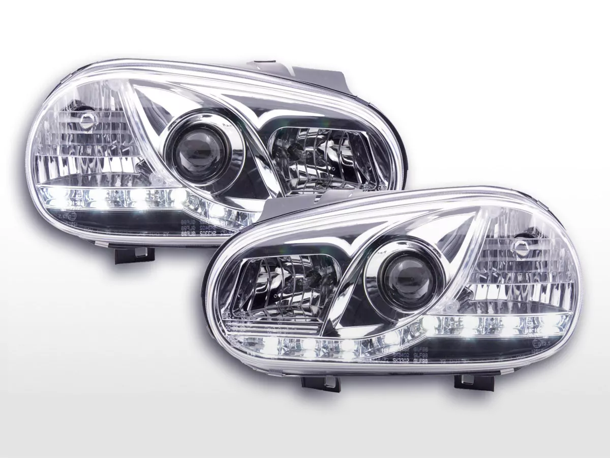 Scheinwerfer Set Daylight LED Tagfahrlicht VW Golf 4 Bj. 97-03 chrom für Rechtslenker