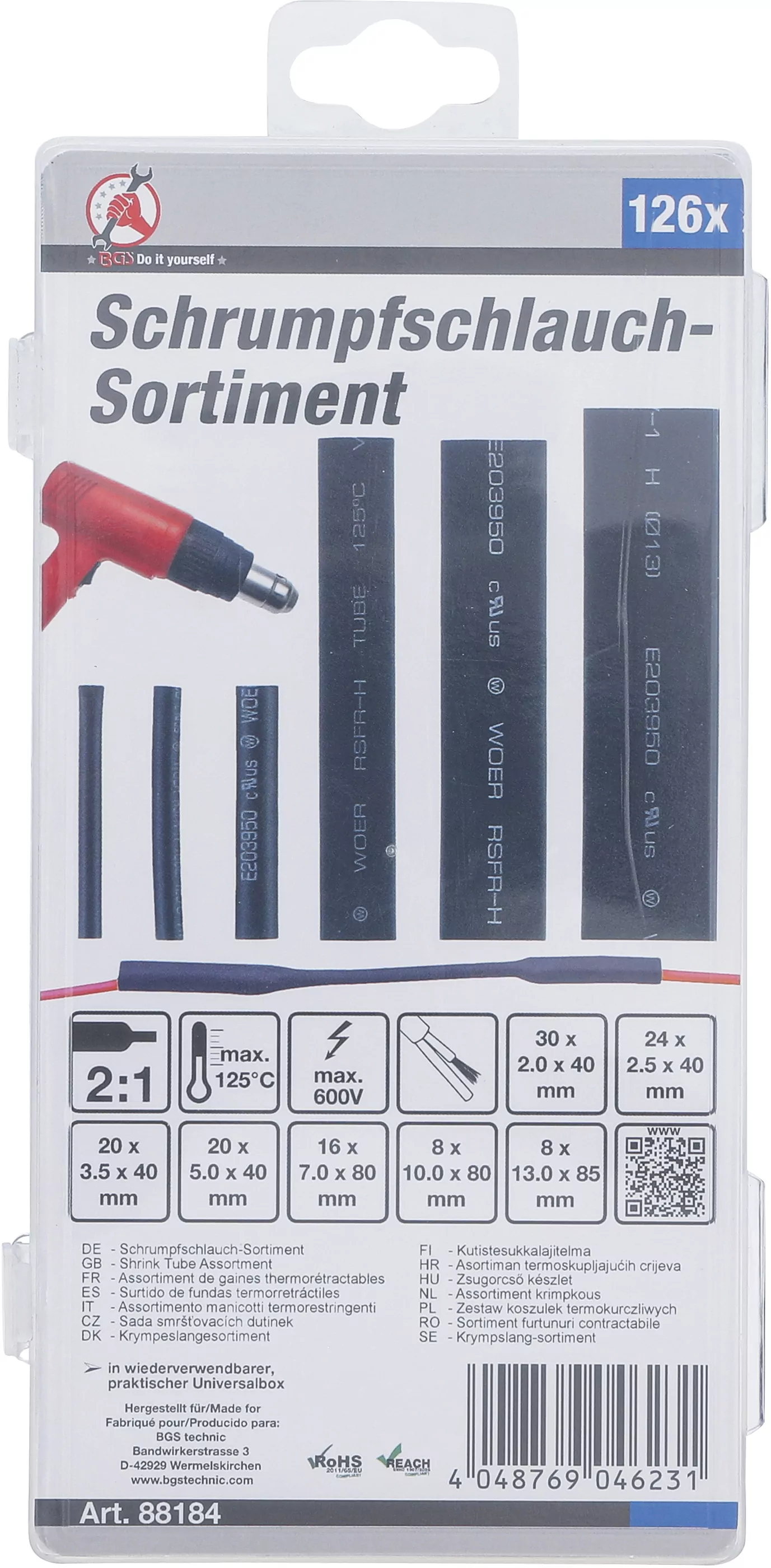 Schrumpfschlauch-Sortiment | schwarz | 126-tlg.