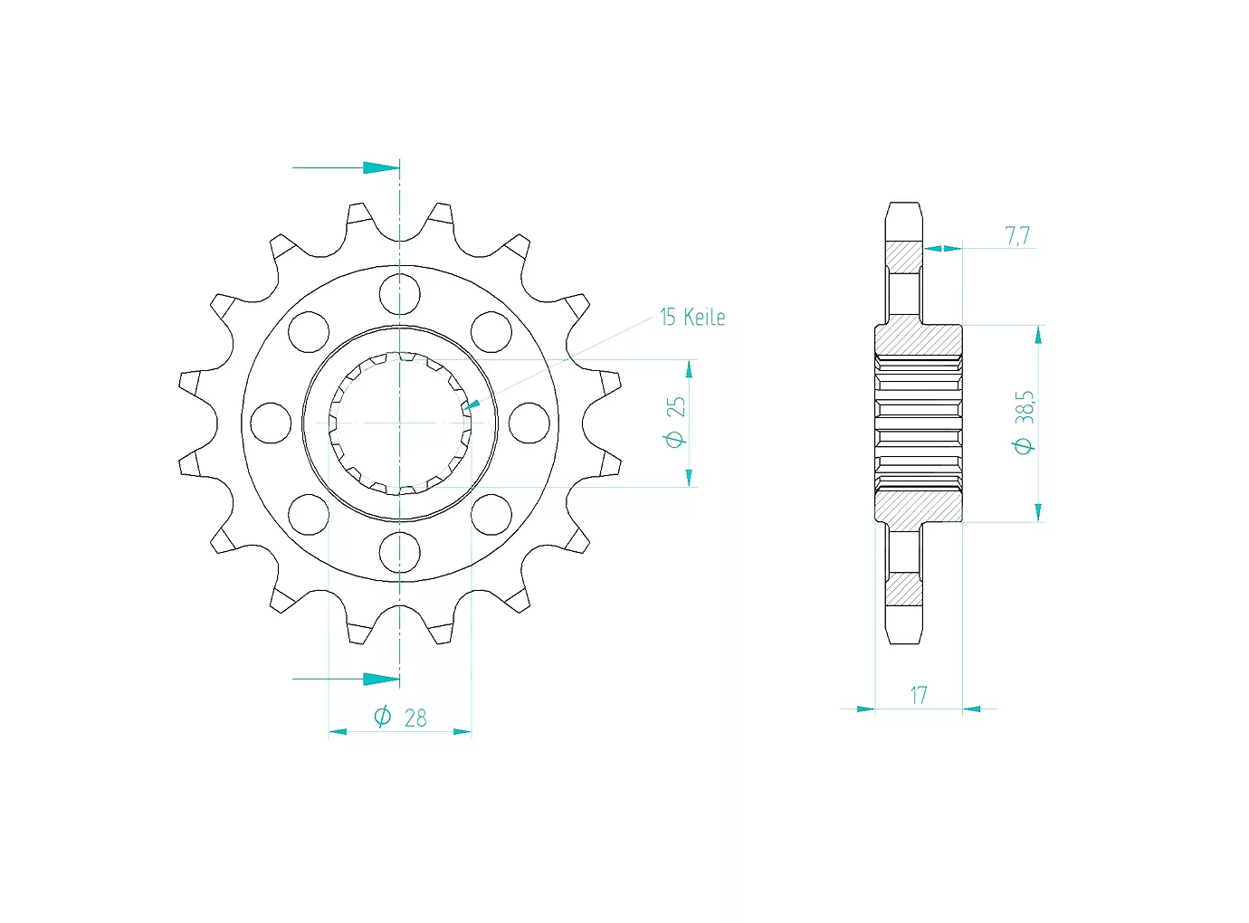 Ritzel 16 Zähne Teilung 520