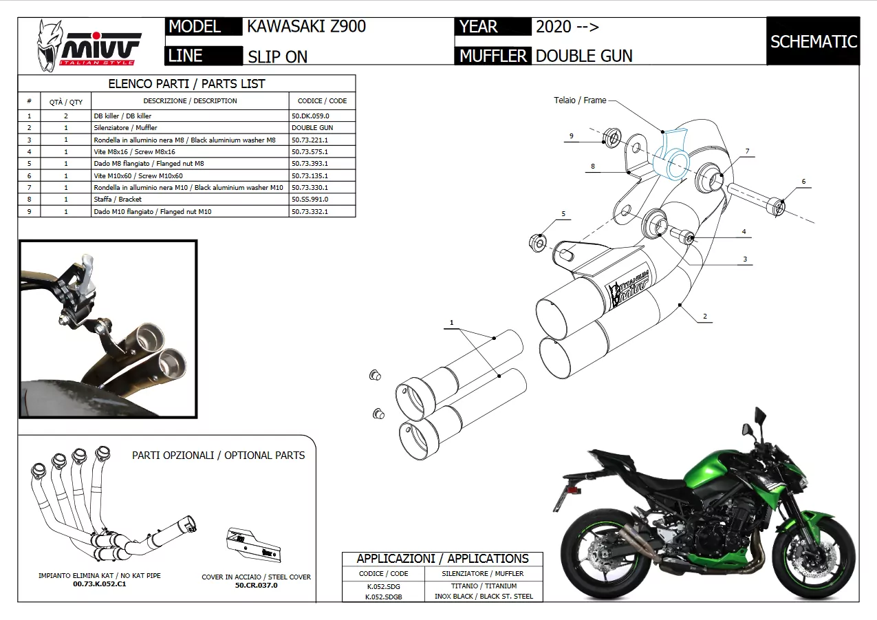 MIVV Double Gun Edelstahl Schwarz KAWASAKI Z900 2020 >