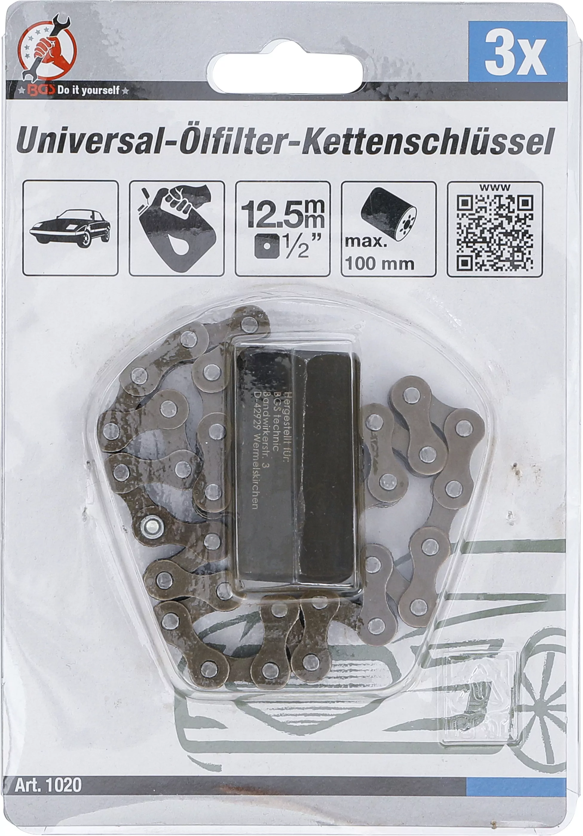 Universal-Ölfilter-Kettenschlüssel | Antrieb Innenvierkant 12,5 mm (1/2") | Ø 100 mm