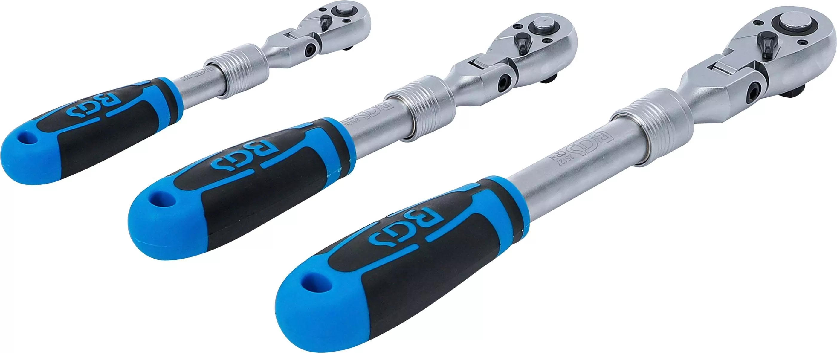 Umschaltknarren-Satz | ausziehbar, abwinkelbar | Abtrieb Außenvierkant 6,3 mm (1/4") - 10 mm (3/8") - 12,5 mm (1/2") | 3-tlg.