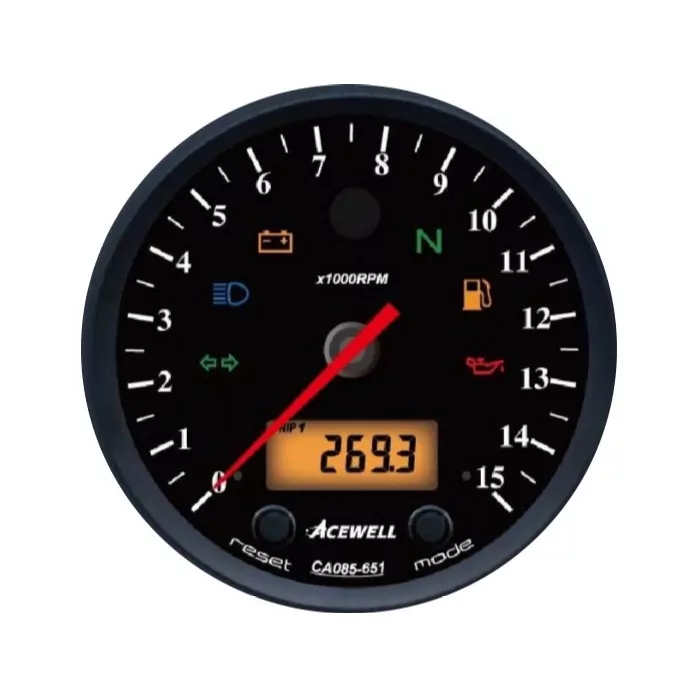 Acewell | Analog Dzm 15000rpm | Digital Tacho | Ring Schwarz | Zifferblatt Schwarz | Gehäuse Schwa