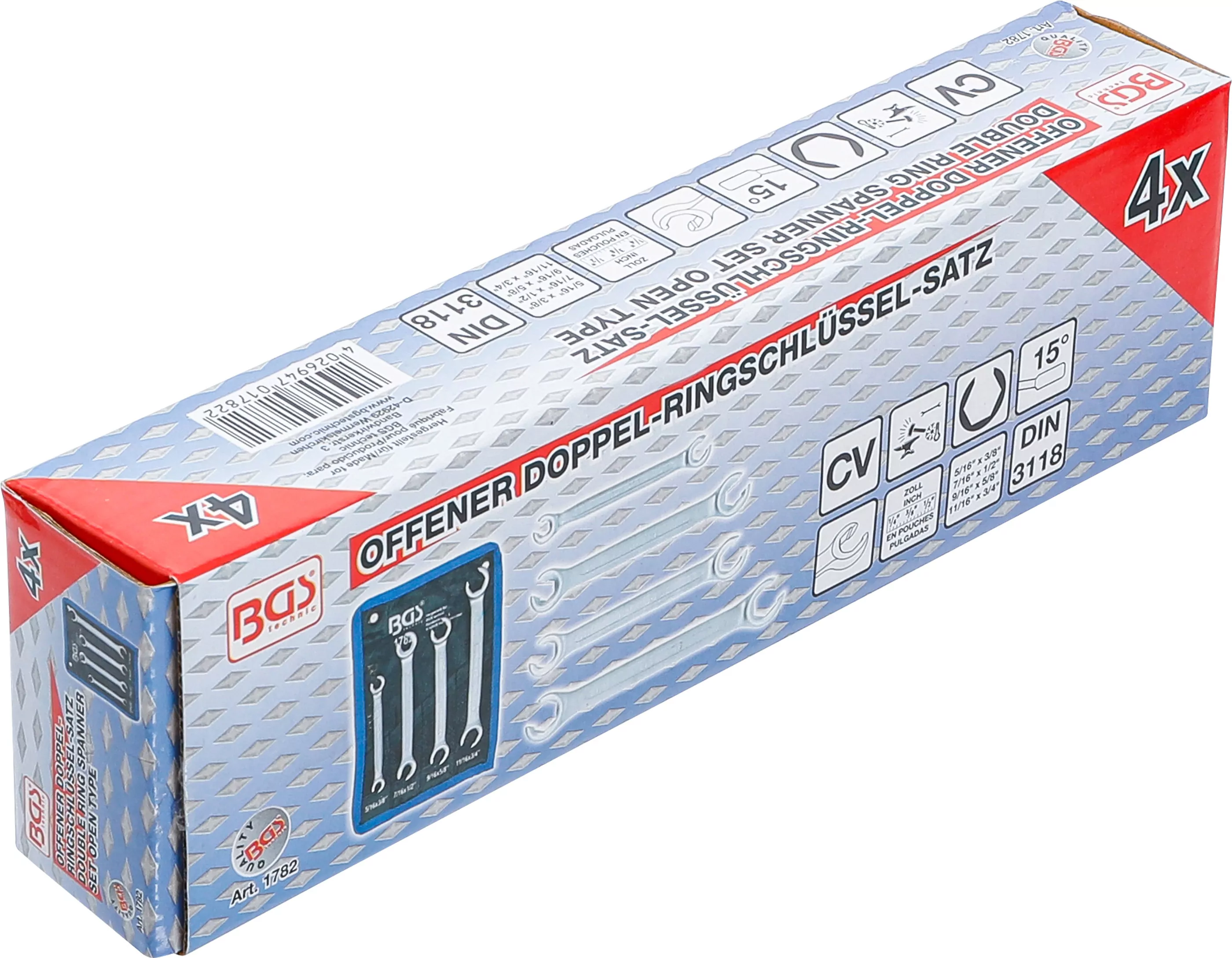 Offener Doppel-Ringschlüssel-Satz | Zollgrößen | 4-tlg.