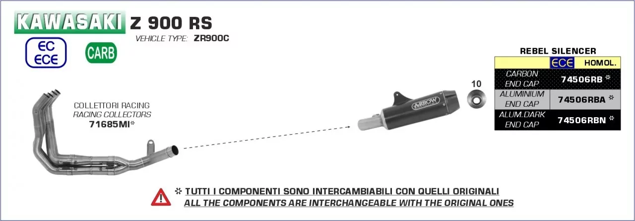 Arrow Rebel Aluminium Schwarz Kawasaki Z 900 RS 17-23