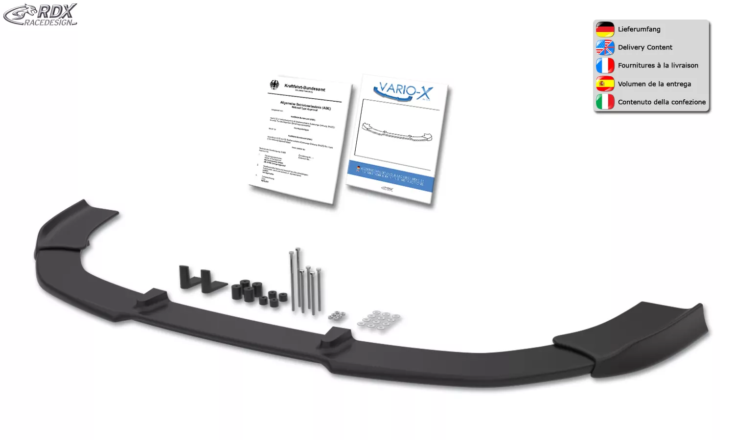 RDX Frontspoiler VARIO-X für FORD Transit Custom / Tourneo Custom 2012+ Frontlippe Front Ansatz Vorne Spoilerlippe