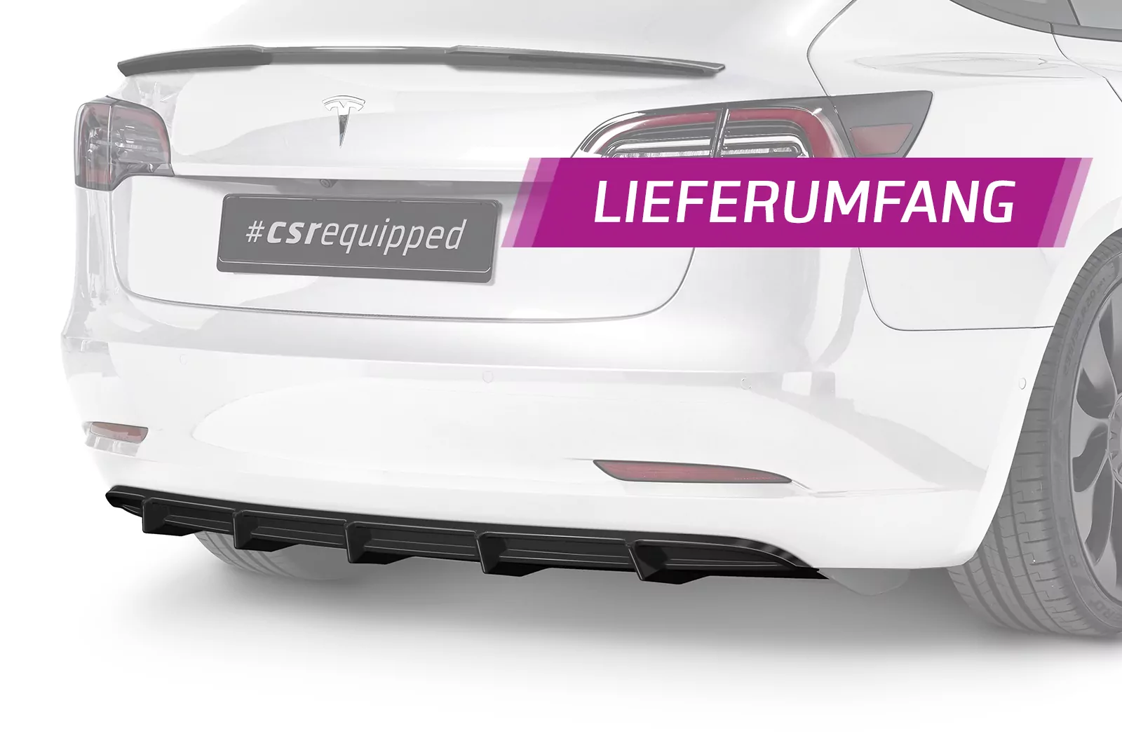 Heckansatz für Tesla Model 3 HA267 Schwarz Strukturiert