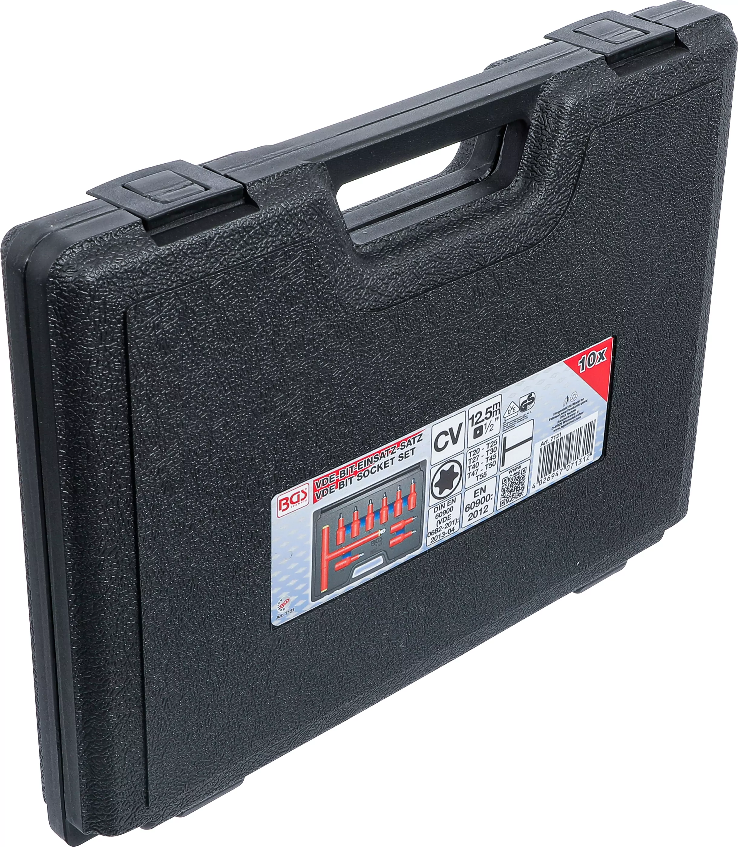 VDE-Bit-Einsatz-Satz | Antrieb Innenvierkant 12,5 mm (1/2") | T-Profil (für Torx) T20 - T55 | 10-tlg.