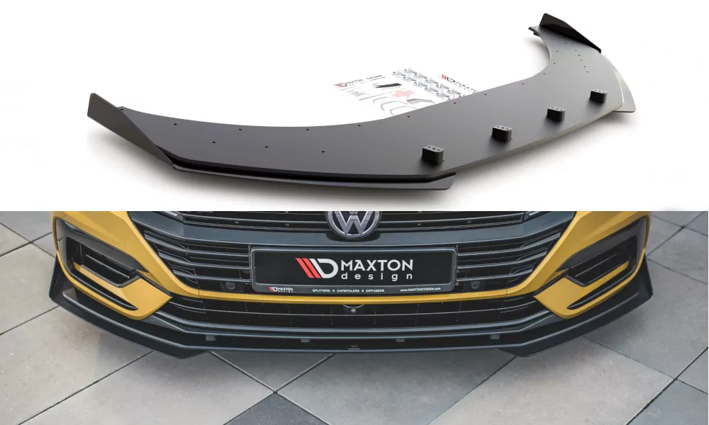 Robuste Racing Front Ansatz Für Passend +Flaps Für Volkswagen Arteon R-Line Schwarz Hochglanz