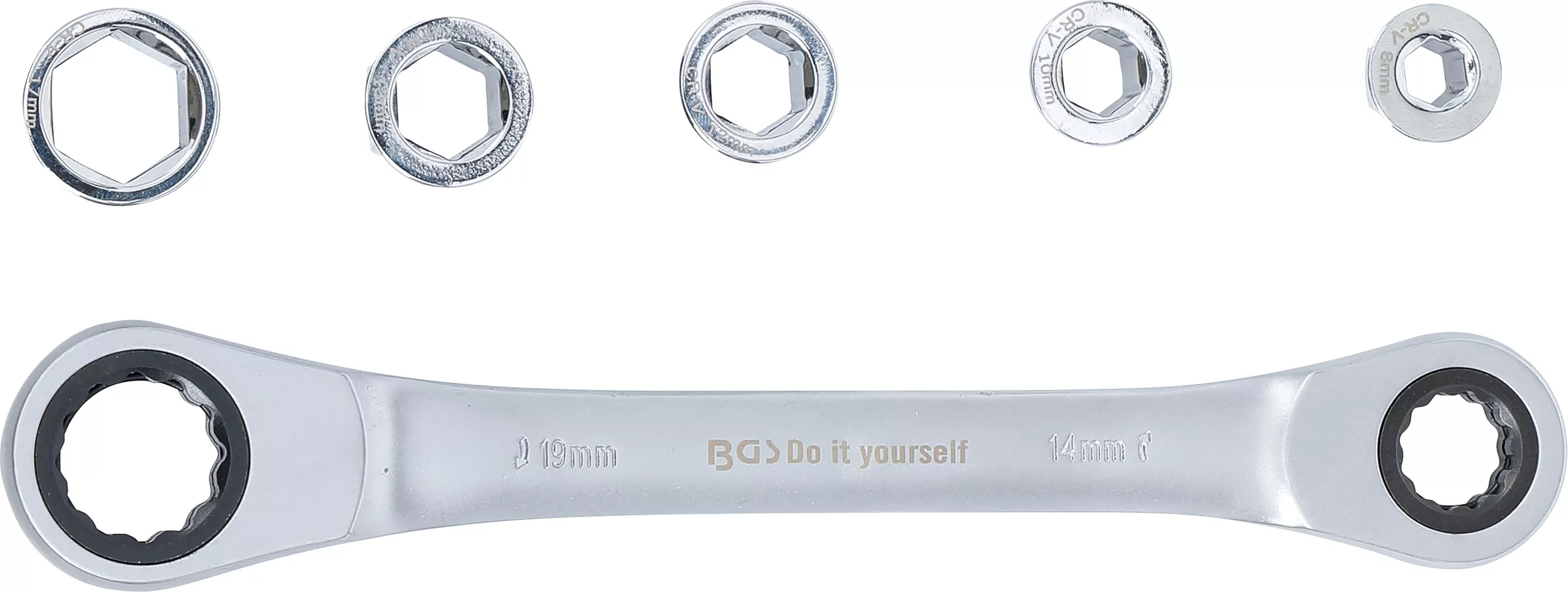 Ratschen-Ringschlüssel mit Adaptersatz | SW 8 - 19 mm | 6-tlg.