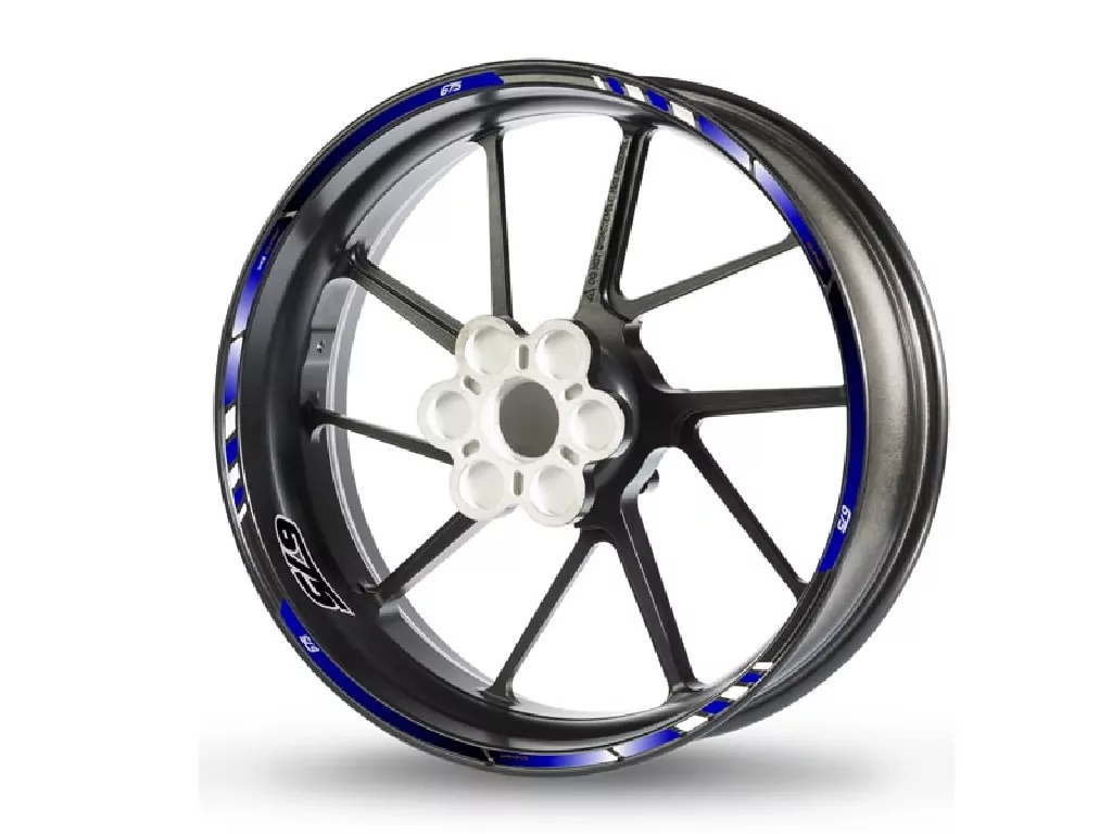 Felgenrandaufkleber für Triumph Street Triple 675 blau-rot-chrom 1