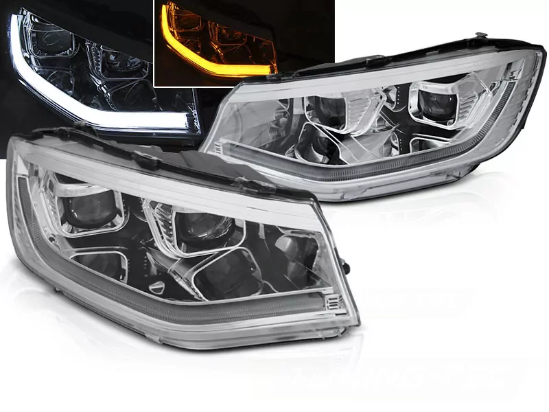Headlights Tube Light Chrome Drl Seq Fits Vw Caddy 20-
