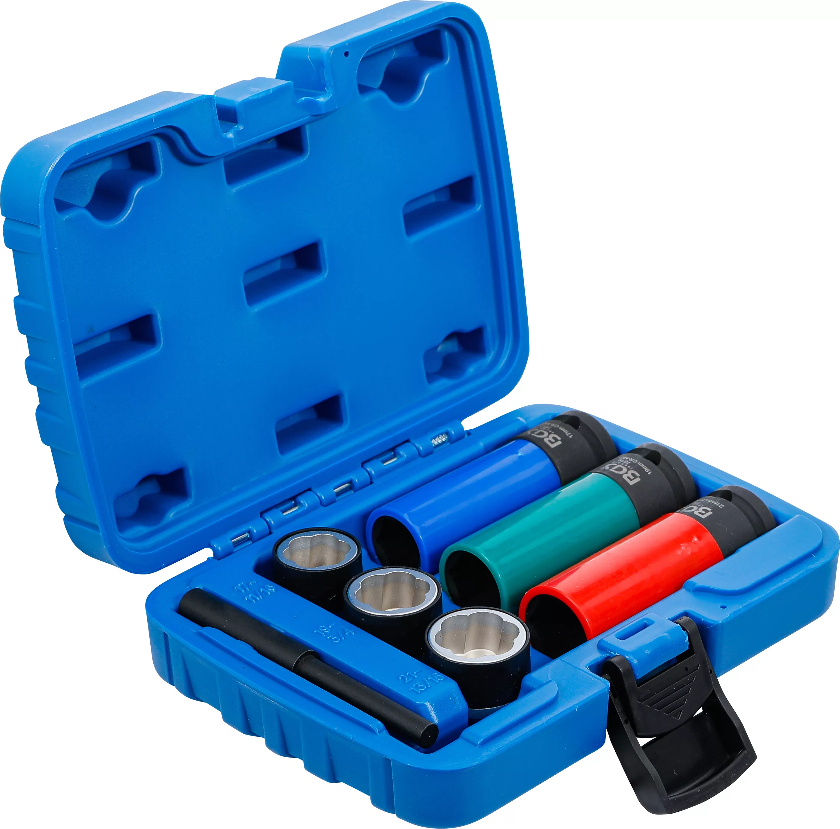 Spiral-Profil-Steckschlüssel-Einsatz-Satz / Schraubenausdreher & Kraft-Schoneinsatz-Satz | Antrieb Innenvierkant 12,5 mm (1/2") | SW 17 / 19 / 21 mm | 7-tlg.