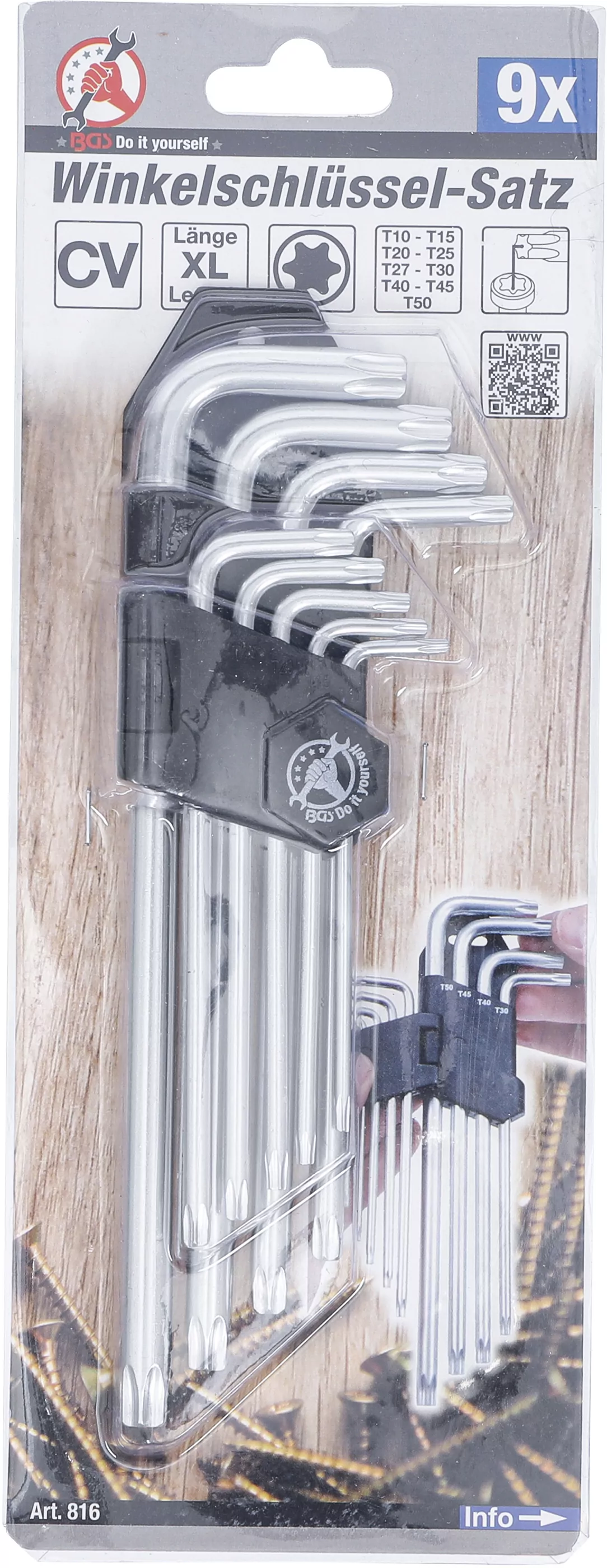 Winkelschlüssel-Satz | lang | T-Profil (für Torx) | T10 - T50 | 9-tlg.