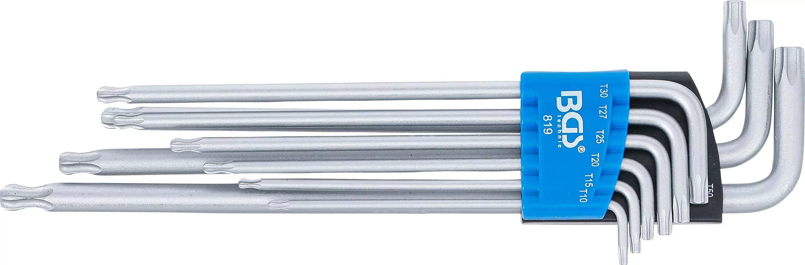 Winkelschlüssel-Satz | extra lang | T-Profil (für Torx) mit Kugelkopf | T10 - T50 | 9-tlg.