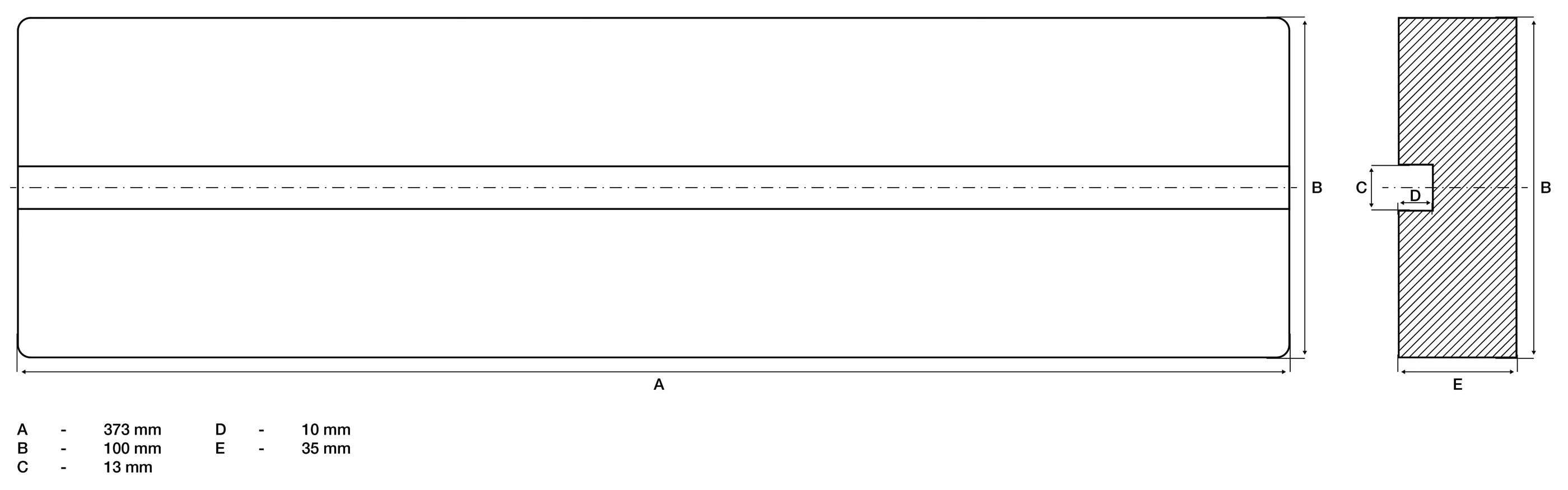 Gummiauflage | mit Nut | für Hebebühnen | 373 x 100 x 35 mm