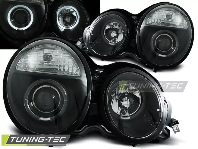 Headlights Angel Eyes Black Fits Mercedes W210 E-Klasse 95-05.99