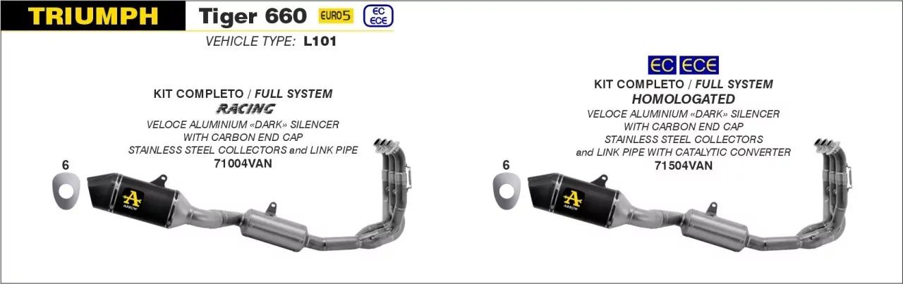 Arrow Veloce Aluminium Schwarz TRIMPH TIGER 660 22-23