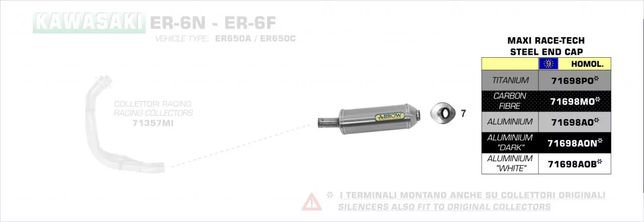 Arrow MaXi Race-Tech Approved Aluminium Silencer Kawasaki Versys 650 07-14