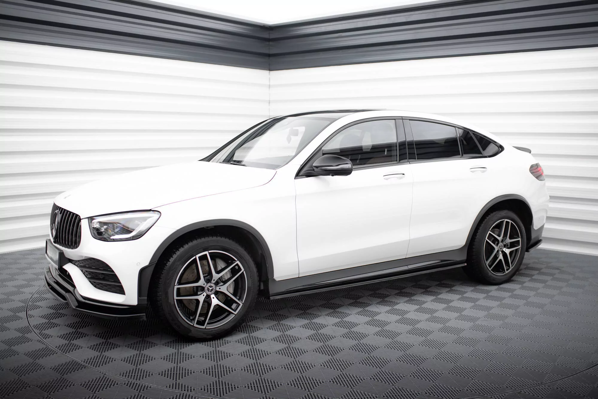 Seitenschweller Ansatz Für V.3 Für Mercedes-Benz GLC Coupe AMG-Line C253  Schwarz Hochglanz