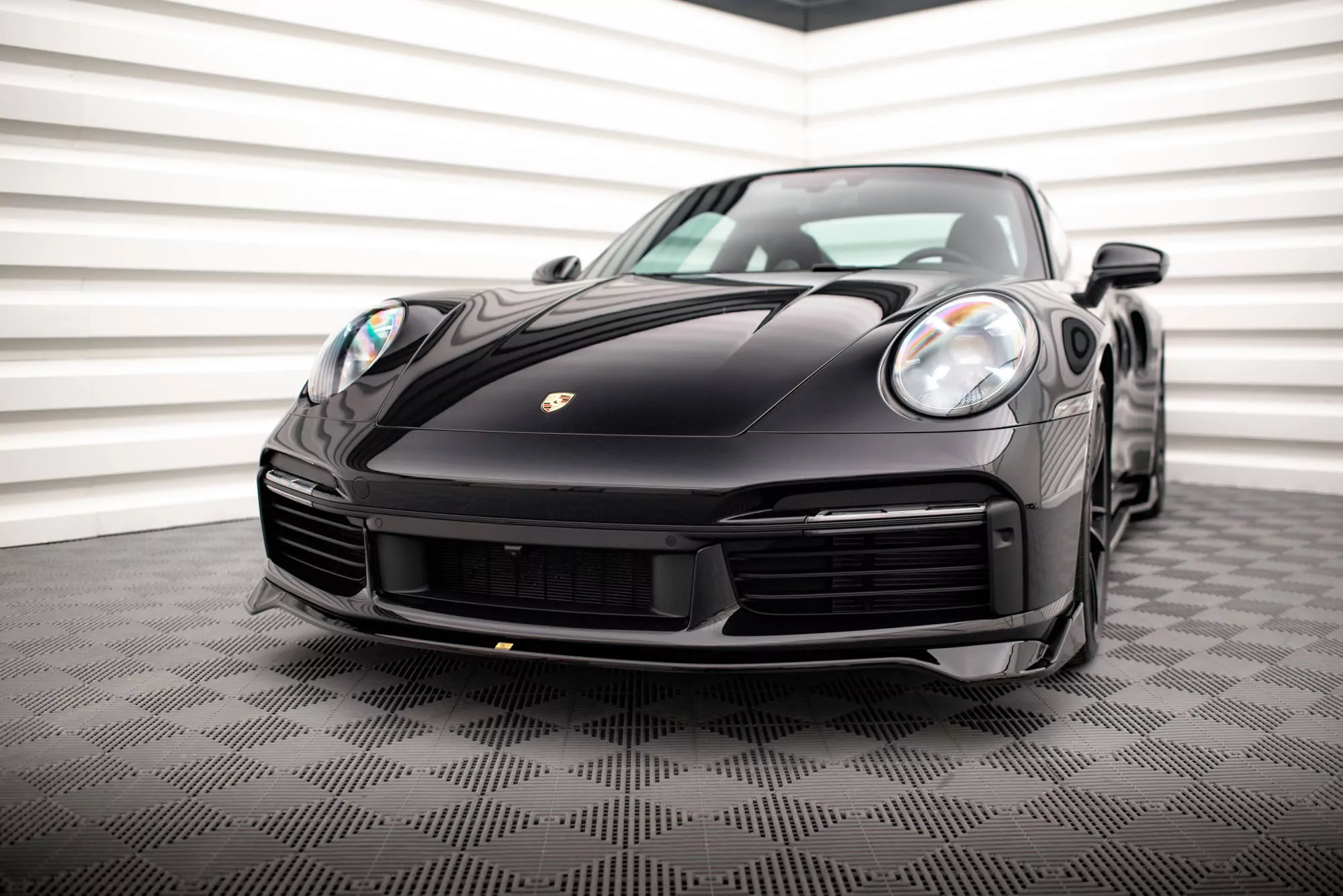 Front Ansatz Für Porsche 911 Turbo S 992 Schwarz Hochglanz