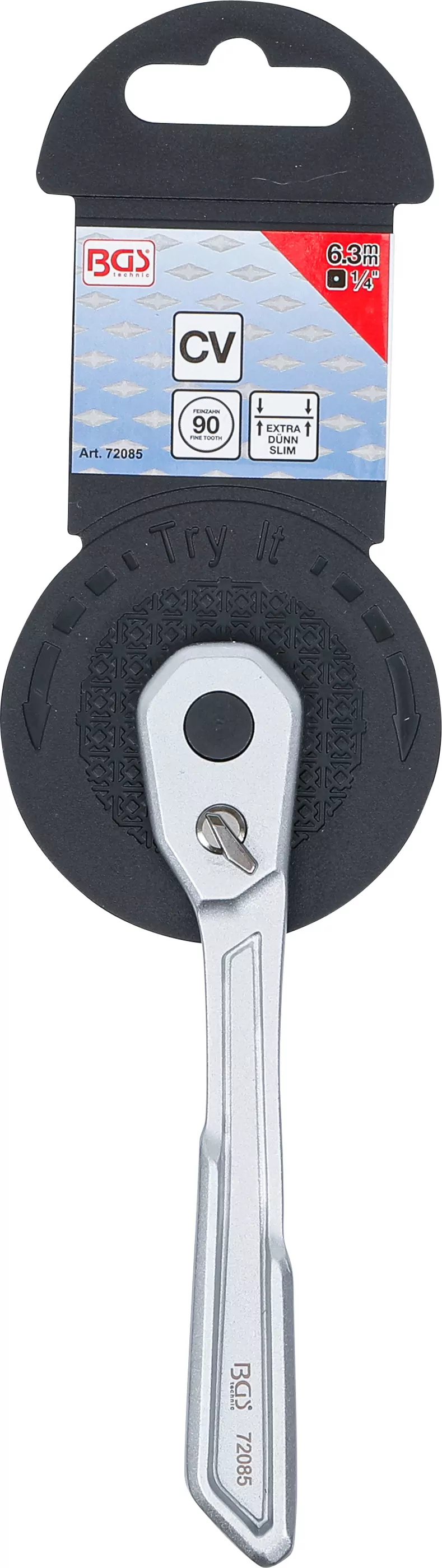 Umschaltknarre | extra flach | feinverzahnt | Abtrieb Außenvierkant 6,3 mm (1/4")