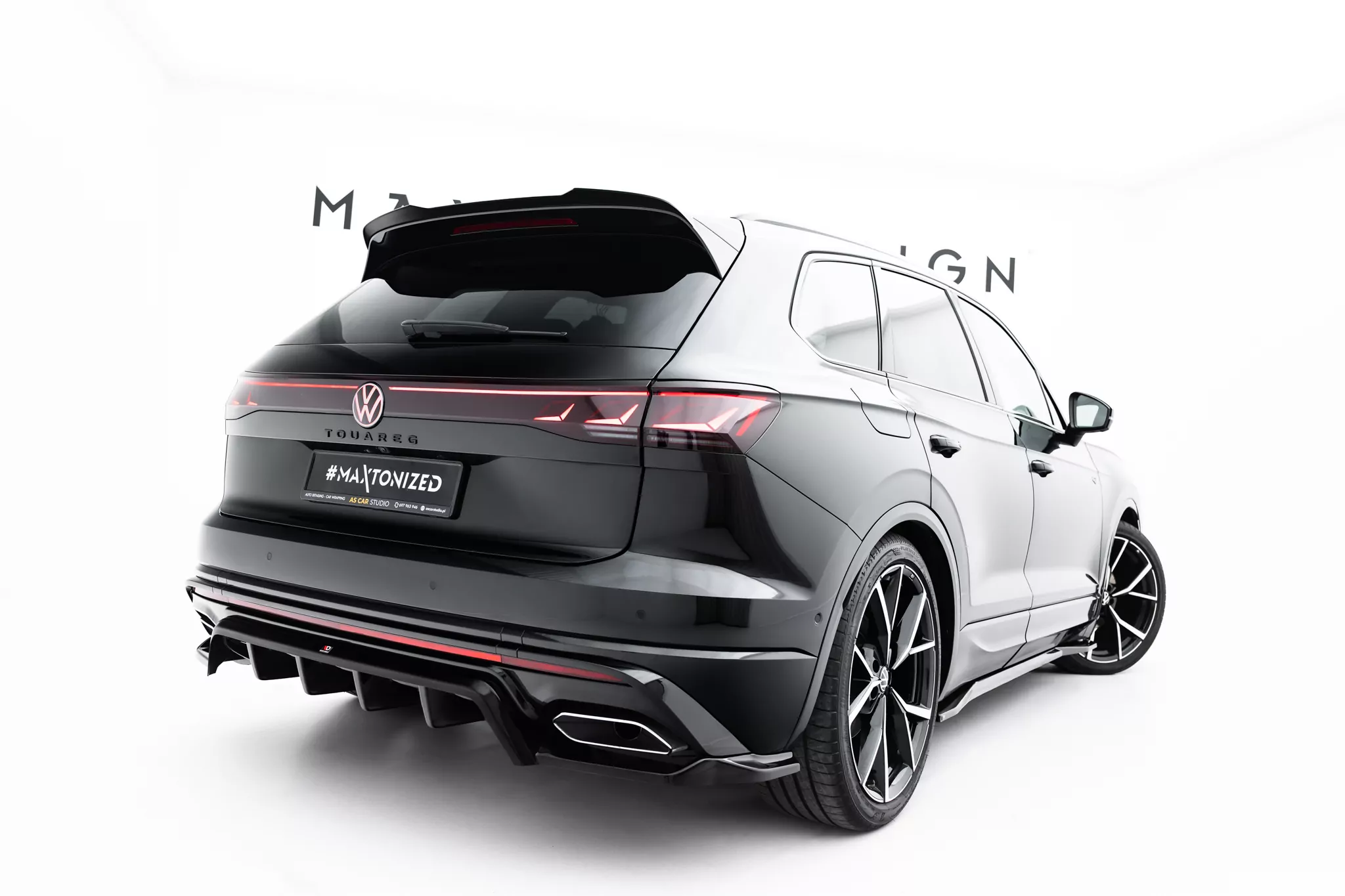 Mittlerer Cup Diffusor DTM Look Heck Ansatz Für VW Touareg R-Line Mk3 Facelift Schwarz Hochglanz
